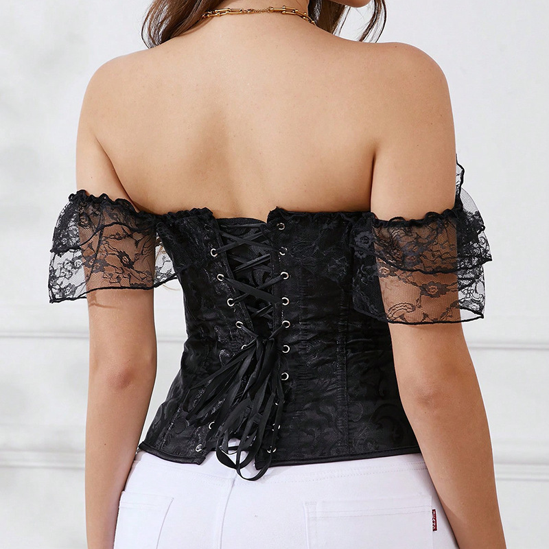 Lace Off-Shoulder Corset Top - Vintage Overbust Bustier Tummy Control Shapewear